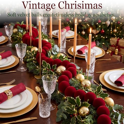 Giegxin 6 ft Burgundy Flocked Velvet Christmas Garland with Red Ornaments