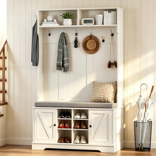 71-Inch Hall Tree with Bench, Shoe Storage and 7 Coat Hooks