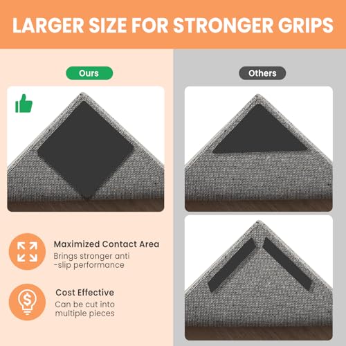 Non-Slip Rug Grippers, 8-Pack 4x4 Inch Reusable Adhesive Carpet Tape
