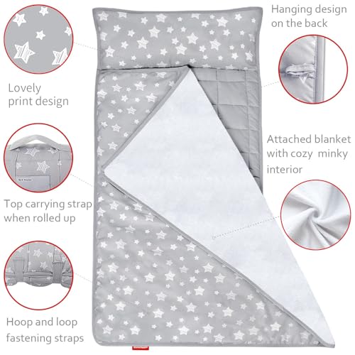 Toddler Nap Mat with Removable Pillow and Fleece Blanket 21" x 50"