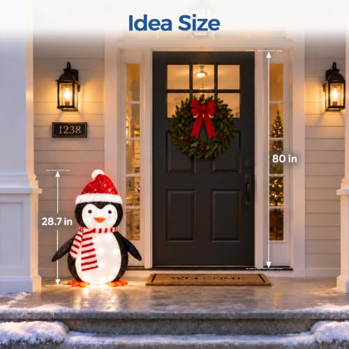 3D Lighted Penguin Christmas Decoration with Solar Panel & Remote, 8 Modes, Brightness Levels, IP44 Outdoor Holiday Yard Decor