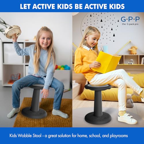 Kids Wobble Stools, 17.7-Inch Active Seating Chairs, 2-Pack - Black
