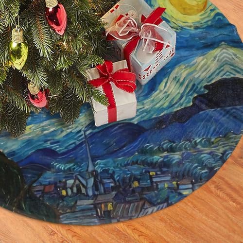 Starry Night Christmas Tree Skirt 36 Inch Santa Snowflakes Rustic Holiday Decor