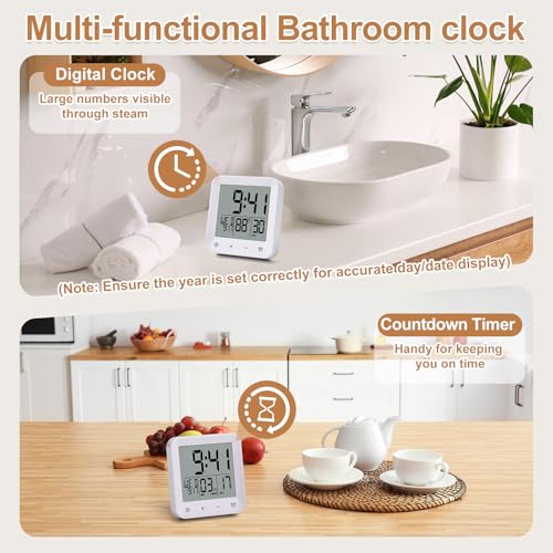 Waterproof Digital Shower Clock with Timer, Temperature and Date Display