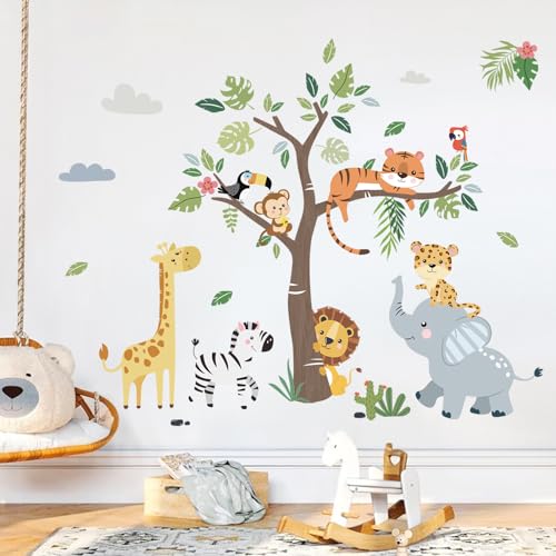 Jungle Animals and Tree Wall Decals for Nursery Kids Room Decor