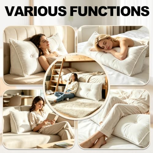 Twin Size Headboard Pillow with Removable Cover - White