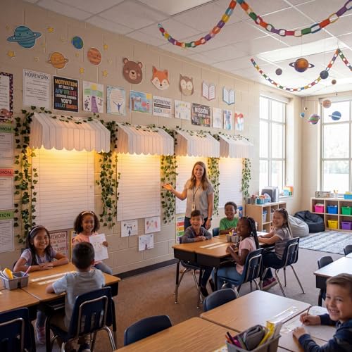 20-Piece Classroom Bulletin Board Awning Decor Kit with LED Lights