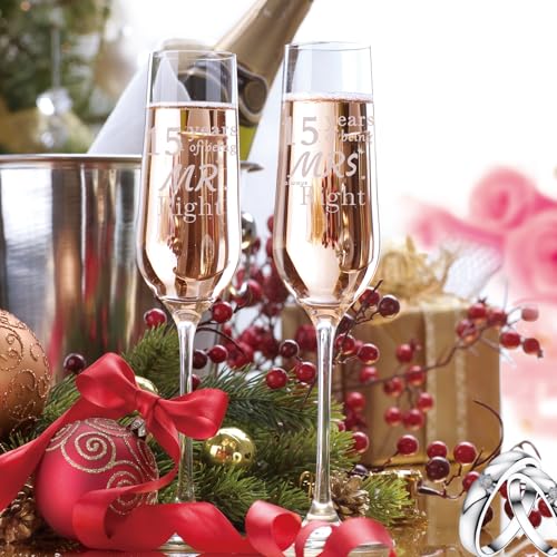 15th Anniversary Champagne Flutes Set of 2 with Gift Box – Crystal Glass, Elegant Design
