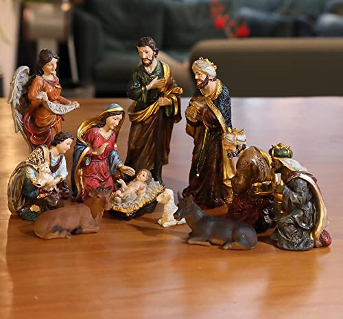 Zayton 8.25 Inch Nativity Scene Set Figurines - Christmas Decorative Figures, 11 Pieces