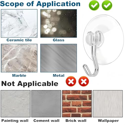 20Pcs 1.2 Inch Clear Plastic Suction Cup Hooks for Glass Windows and Walls