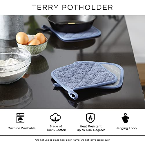 DII Basic Terry Cotton Potholders Set - Gray 3 Piece Kitchen Heat-Resistant Gloves
