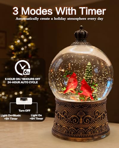 Musical Cardinal Snow Globe Lantern with 8 Songs, 6.99-inch Christmas Decor
