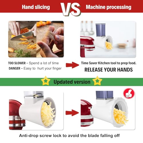 Stand Mixer Cheese Grater and Slicer Attachment with 4 Stainless Blades