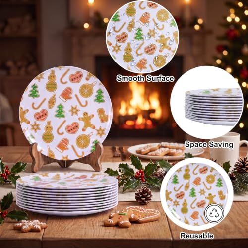 12Pcs 10" Melamine Gingerbread Christmas Plates Set - Brown Gingerbread Dishes