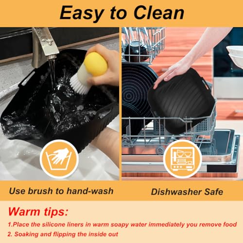 9-Inch Reusable Square Silicone Air Fryer Liners - 2 Pack for 6-8QT Baskets