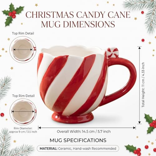 Willinglong Christmas Ceramic Mug, 13.5 oz Candy Cane Striped Christmas Mug (Variation: Christmas mug)