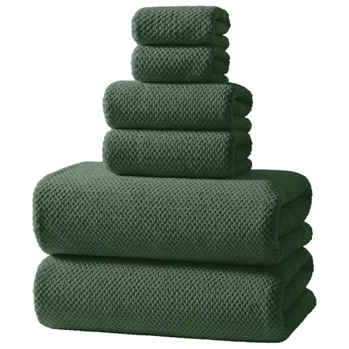 REDKISS 6-Piece Coral Fleece Bath Towel Set - Olive Green