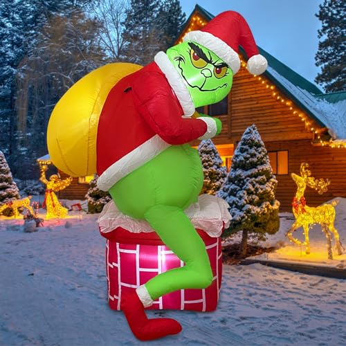 Christmas Inflatable Santa Chimney Decoration with LED Light Outdoor Yard Decor