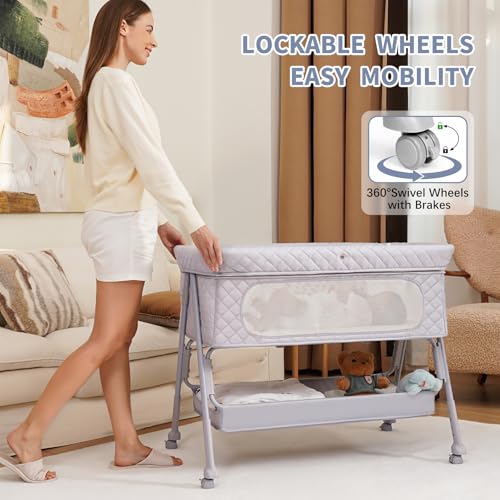 Adjustable Bedside Sleeper Baby Bassinet with Wheels & Mattress - Grey