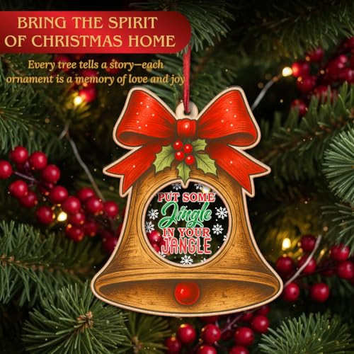 Bell Ornaments for Christmas Tree - Double Layer Wood & Acrylic 3D Bell, Rustic Keepsake Gift