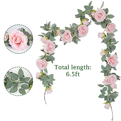 Artificial Pink Rose Vine Garland, 4 Pack 26ft Silk Hanging Flowers