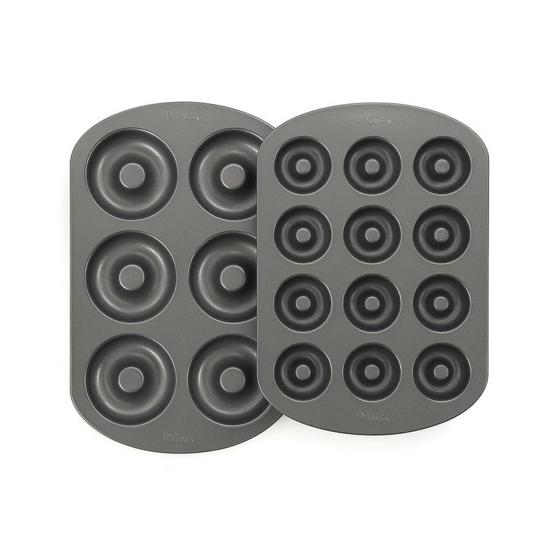 GEEOOLLAH Nonstick Donut Pan Set – 2-Piece Bakeware with 6-Cavity Mini and 12-Cavity Standard Molds, Durable Carbon Steel, Scratch-Resistant, Even Heating