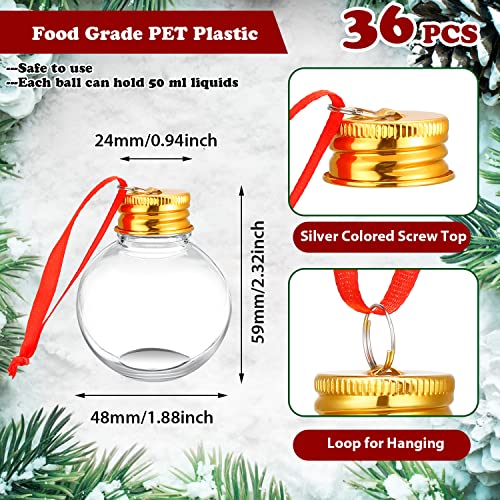 Patelai 36 Pieces Clear Plastic Christmas Drink Ball Ornaments with Gold Cap & Red Ribbon