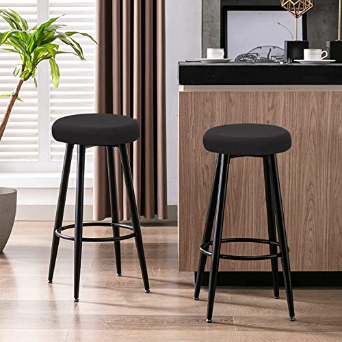 Round Bar Stool Seat Covers - 4PCS Stretch Chair Covers (13-16 Inch, Black)
