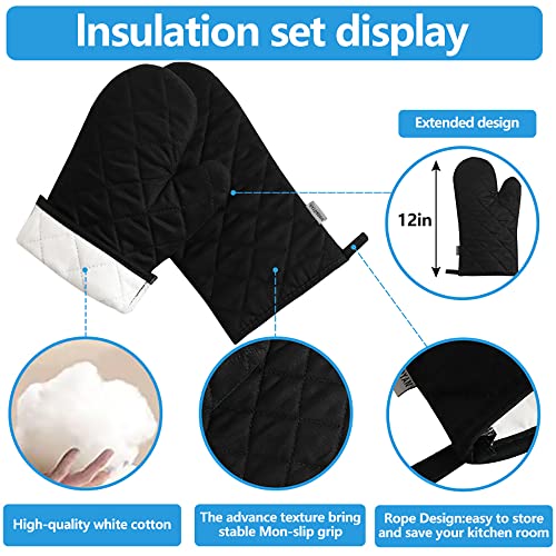 4-Piece Heat Resistant Oven Mitts and Pot Holders Set - Extra Thick Cotton