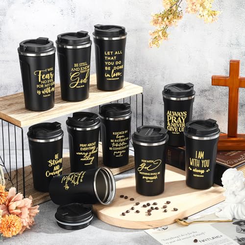 Meanplan 20oz x10 Pack Bible Verse Tumbler Set, Black with Lids, 17oz Capacity