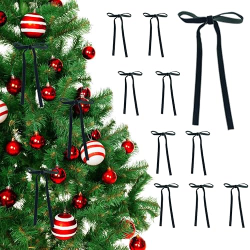 Chenkou Craft Velvet Christmas Tree Bow Decorations 7x5 inch, Green, Pack of 12