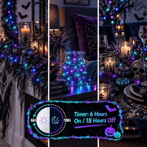 QBIS USB Micro LED String Lights 100 Blue, Purple & Turquoise - Black Wire, Remote Control