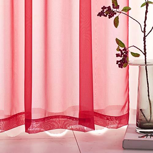 TOAVA DECO Christmas Red 52x45 Clear Rod Pocket Sheer Curtains, 2 Panels