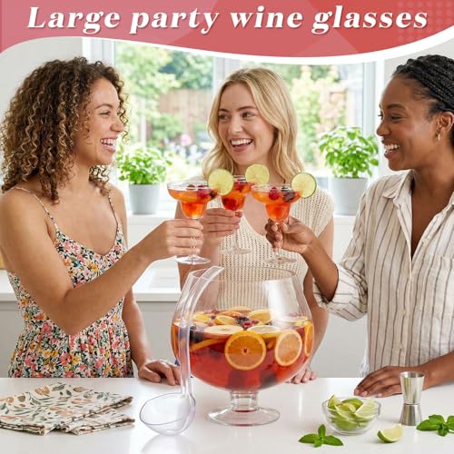 2 Gallon Clear Glass Punch Bowl Set with Ladle, Elegant Stemmed Design