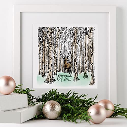 Threetols Forest Deer Xmas Clear Stamps - Forest Background Clear Rubber Stamps for Card Making (Forest Deer)