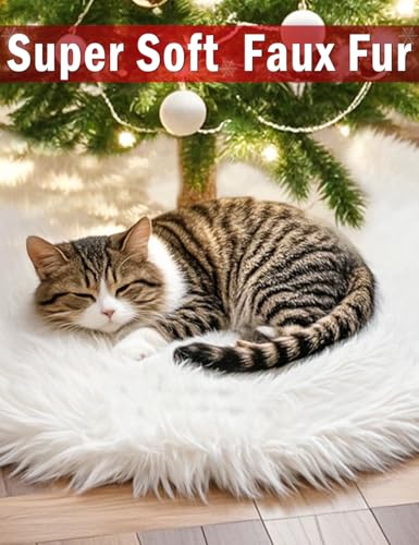 48-Inch White Faux Fur Christmas Tree Skirt - Soft Fluffy Plush Mat