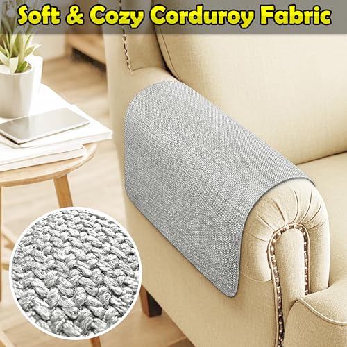 Waterproof Sofa Arm Covers Set of 2 - Non-Slip Armrest Protectors (Light Gray, 24"×20")