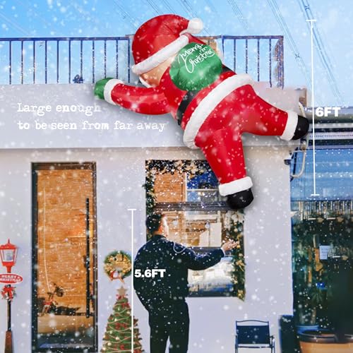 6FT Hanging Joy Santa Inflatable Christmas Decor with 5 LED Lights - TwoBees Outdoor/Indoor Blow Up
