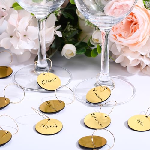 Tondiamo Round Acrylic Wine Charms 40 Pcs with Marker for Glasses & Parties