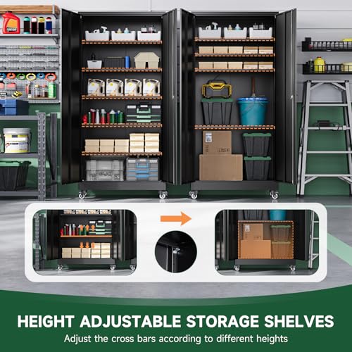 75-Inch Rolling Metal Garage Storage Cabinet with Lockable Doors - Black