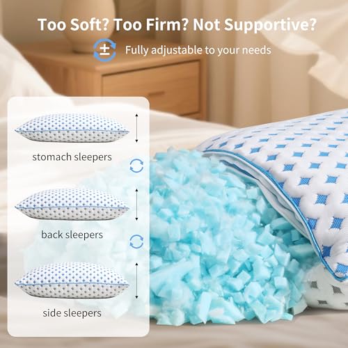 LOVELYREST Cooling Shredded Memory Foam Pillows, King Size Set of 2