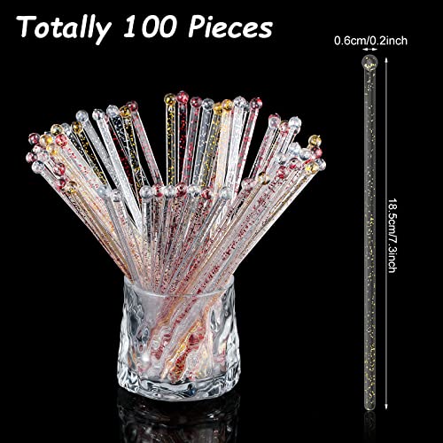 Meanplan 100 Pcs Cocktail Swizzle Sticks with Glitter Finish - Silver, Gold, Red