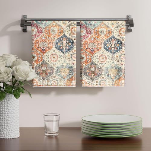 LHAIFA Boho Floral Kitchen Towels Set of 2 - 18x26 Inch Absorbent Dish Towels for Home & Farmhouse Decor
