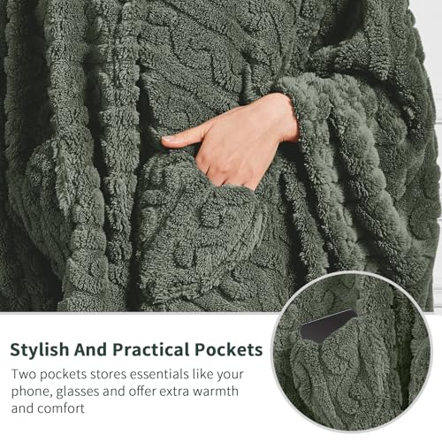 Sherpa Fleece Wearable Blanket Shawl with Pockets, Cozy Poncho Cape