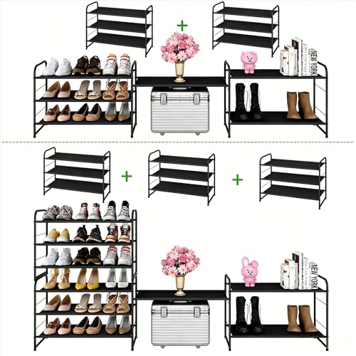 3-Tier Stackable Shoe Rack – Expandable Metal Closet Shoe Organizer
