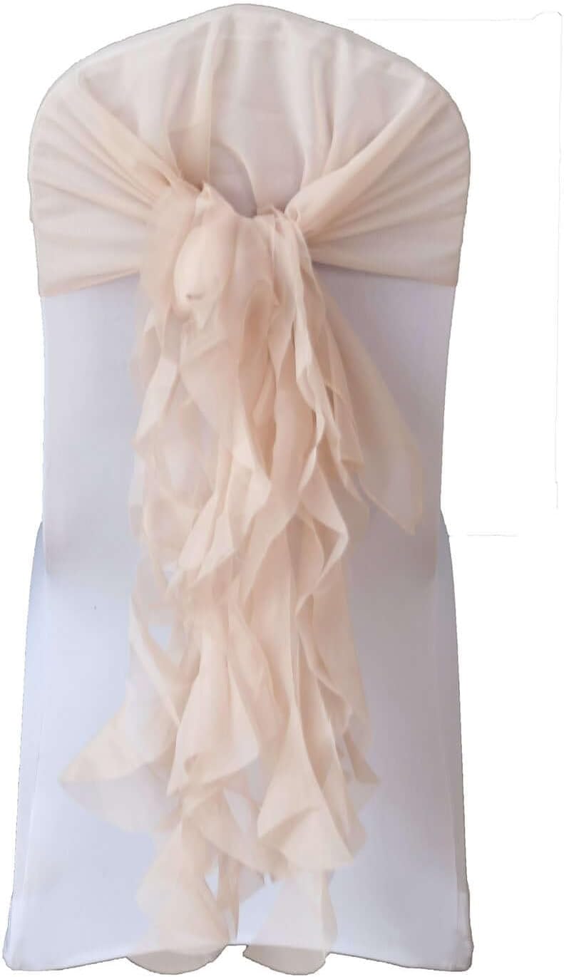 TableclothsFactory Premium Designer Curly Willow Chiffon Chair Sashes - Nude | Perfect for Weddings & Events