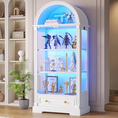 72" Arched Display Cabinet with Glass Doors & Motion Sensor Lights
