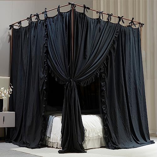 4 Corner Post Bed Canopy - Double Layer Mosquito Net & Princess Bed Curtain