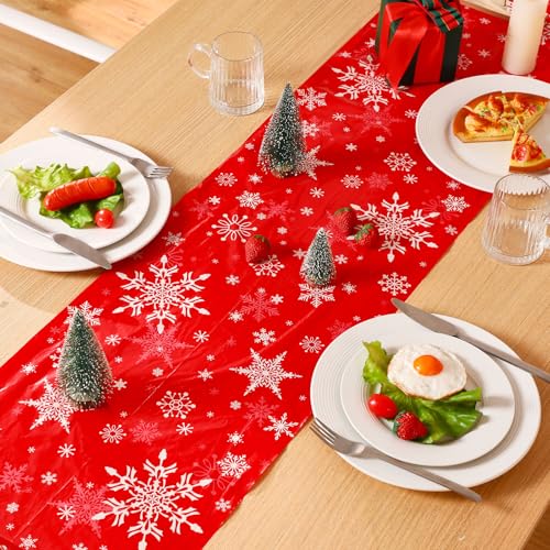 Red Snowflake 6-Pc Plastic Table Runners Set 14x108in for Christmas Party
