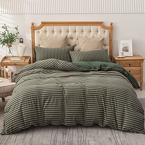 100% Cotton Jersey Queen Duvet Cover Set - 3-Piece Reversible Bedding